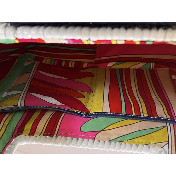 Kate Spade Ivory Navy SANTIAGO ALEK PLANTATION WICKER BAG Handbag - Picture 12 of 16